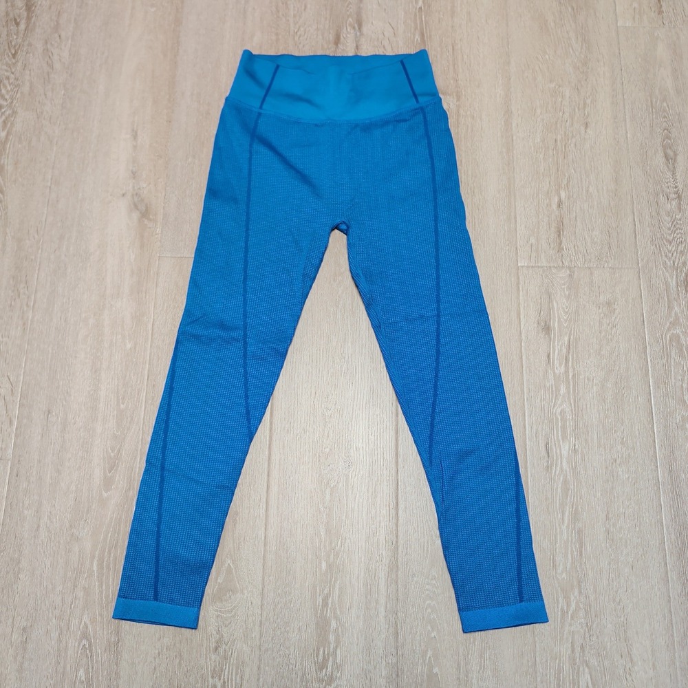 Aerie‎ OFFLINE Womens M Blue Waffle Knit Seamless High Waisted Leggings Cozy